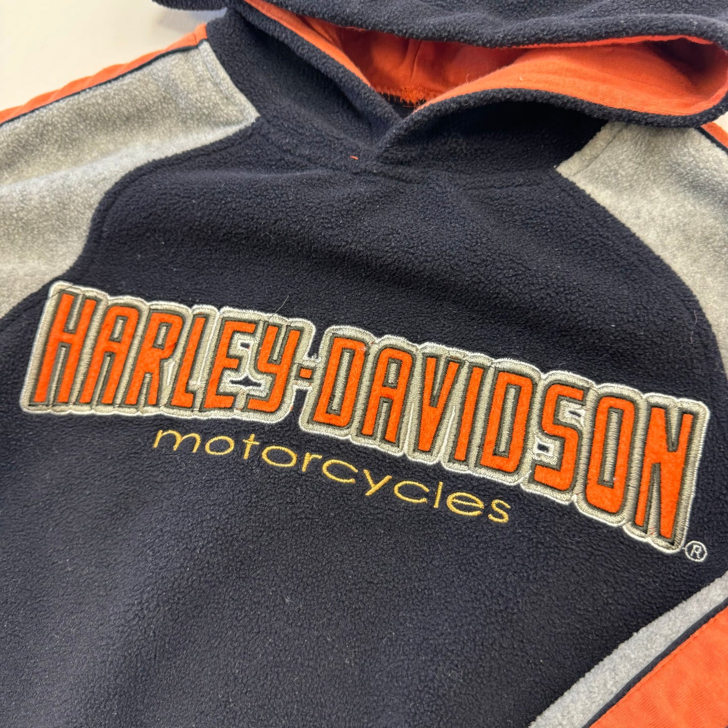 Kids Toddler Harley Davidson Motorcycles Navy Fleece Pullover Hood With Gray and Orange Stripe 3T 4T