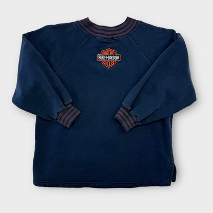 Kids Youth Vintage Harley Davidson Navy Pullover Sweatshirt Big Logo Front and Back S 8Y 9Y 10Y