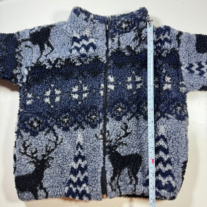 90s Kids Toddler Vintage Zip Fleece Raindeer Blue Tone Black Mountain Fleece S 3T 4Y 5YMade in USA
