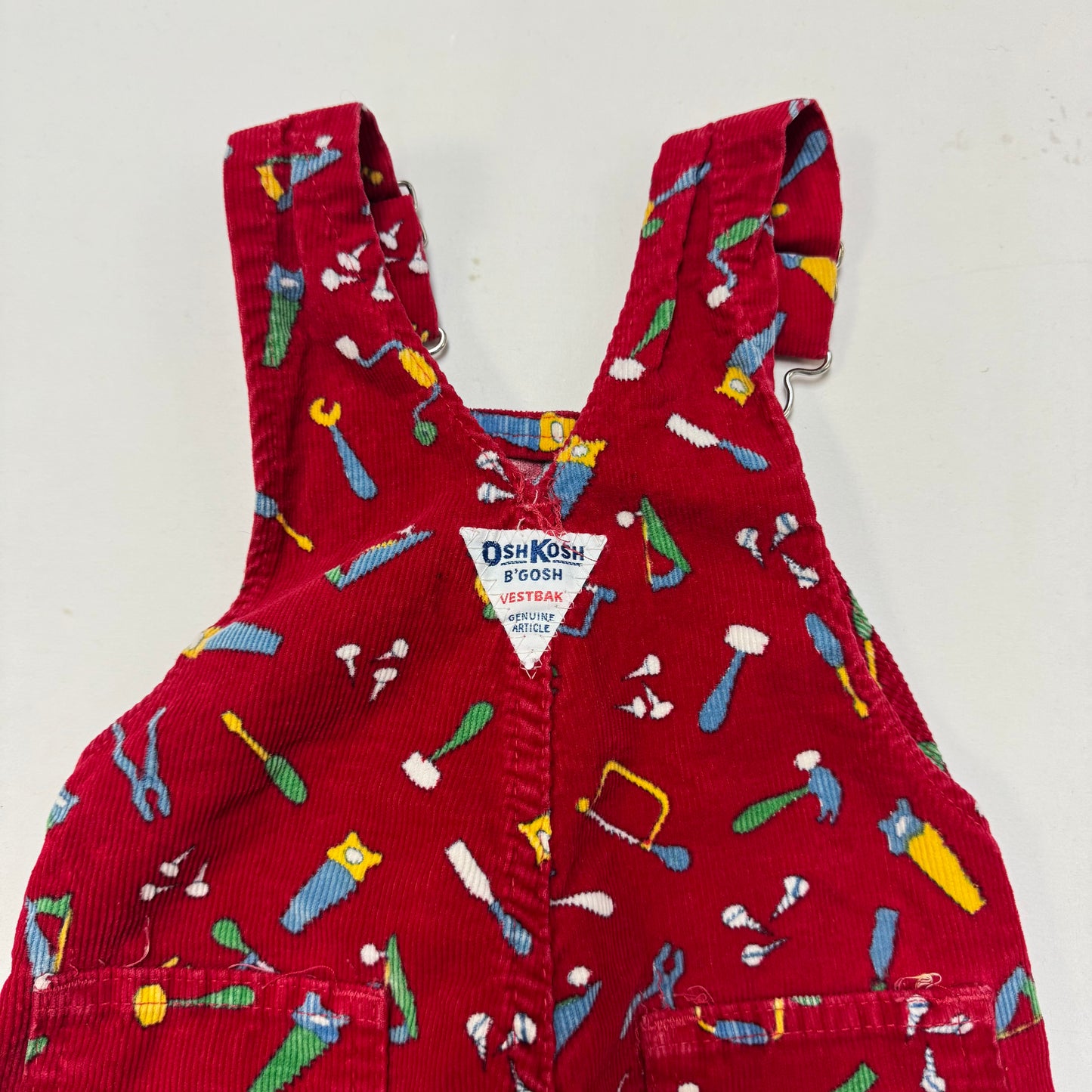 90s Kids Toddler Infant Vintage Baby B’Gosh Oshkosh Red Corduroy Tools Prints AOP //24m / Made in USA