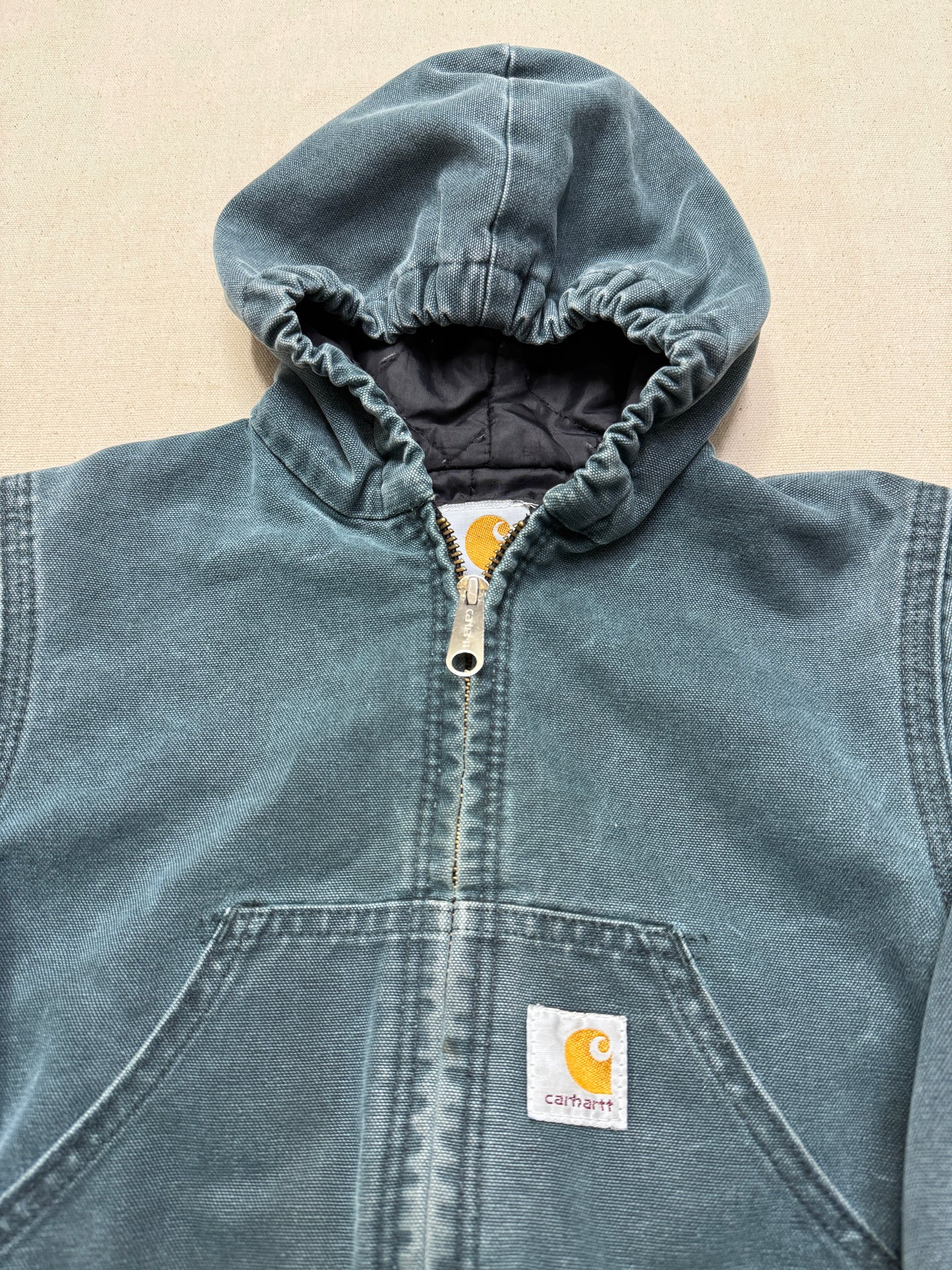 1999 90s Kids Toddler Vintage Carhartt Dark Green Quilted Lined Hooded Active Jacket / 2T 3T 4T