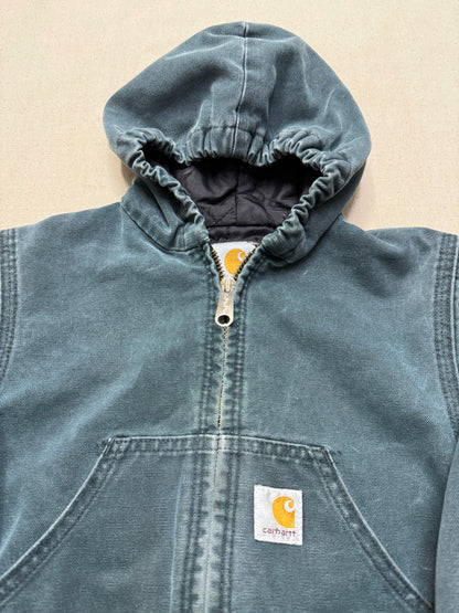 1999 90s Kids Toddler Vintage Carhartt Dark Green Quilted Lined Hooded Active Jacket / 2T 3T 4T