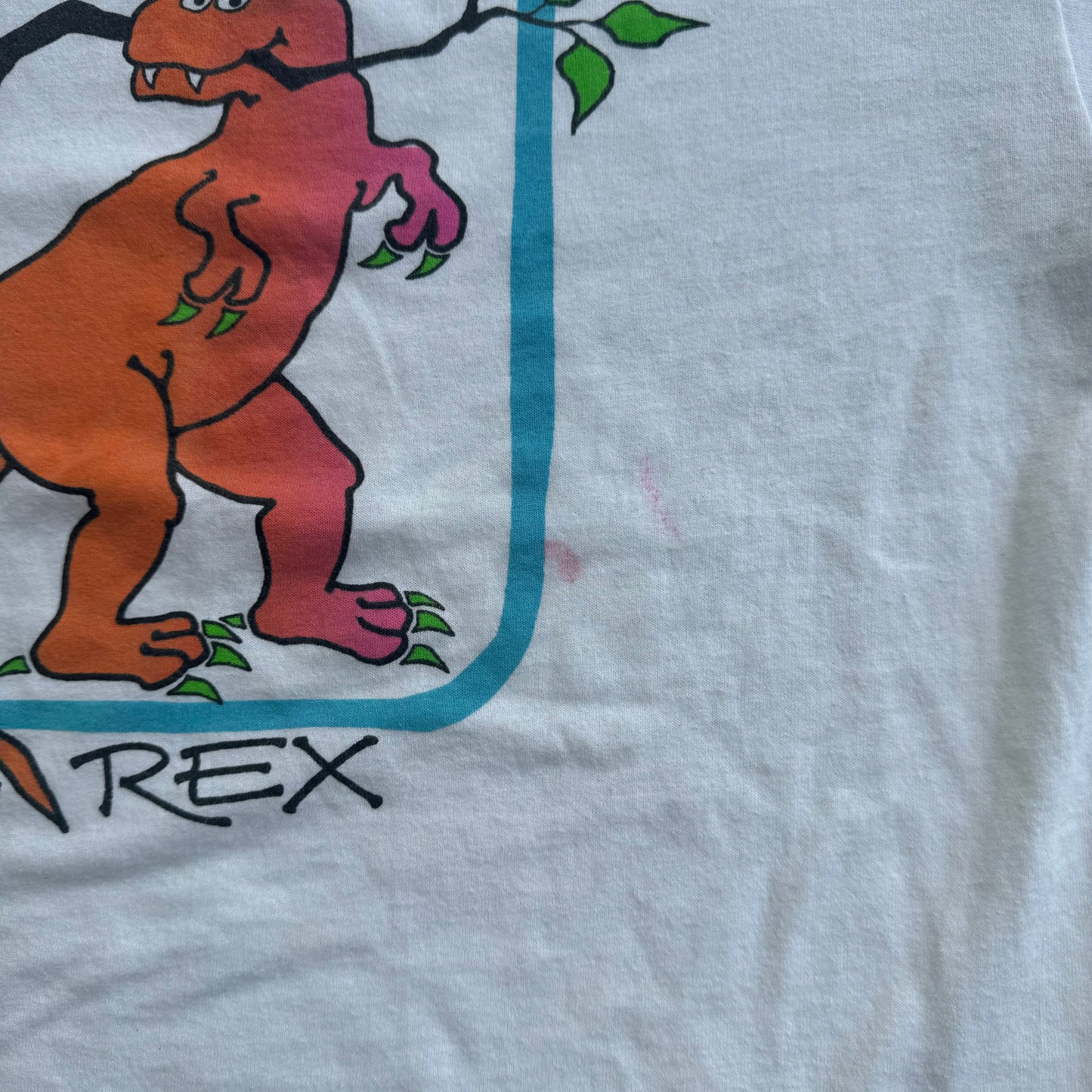 1993 Kids Youth Vintage Rex Dinosaur Cartoon 50/50 Whire T-Shirt 10Y 11Y 12Y Made In USA