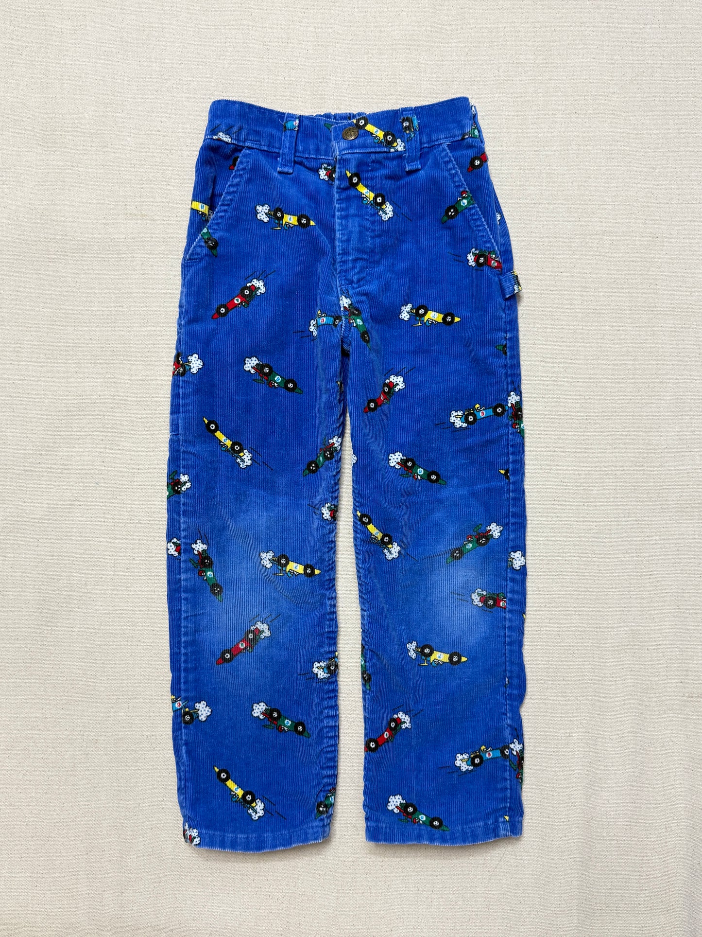 80s 90s Kids Toddler Vintage Oshkosh Bgosh Racing Car AOP Corduroy Painter Pants / 4T 5T / Made in USA
