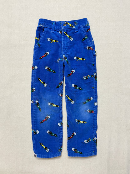 80s 90s Kids Toddler Vintage Oshkosh Bgosh Racing Car AOP Corduroy Painter Pants / 4T 5T / Made in USA