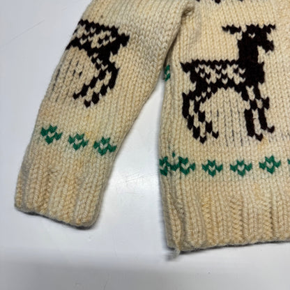50s 60s Kids Toddler Vintage Beige Deer Lightning Zipper Cowichan Sweater / 3T 4T