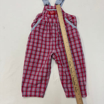 90s Kids Toddler Infant Vintage Baby B’Gosh Oshkosh 2 Piece Set Plaid Overall With Matching White Ruffle Long Sleeve /2T / Made in USA