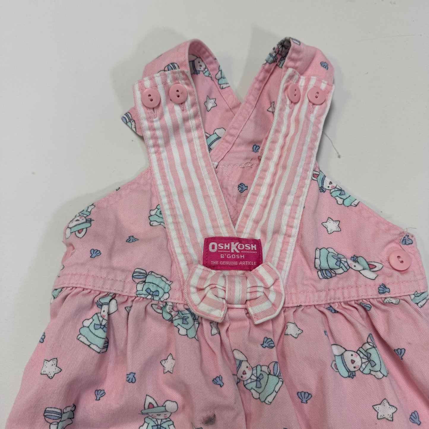 90s Kids Vintage Oshkosh B’Gosh Pink Bunny AOP Front Bow 100% Cotton Overall / 2T / Made in USA