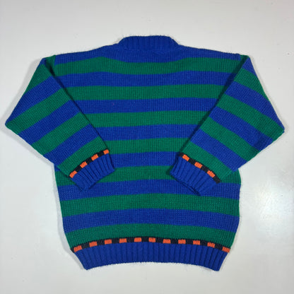 90s Kids Toddler Vintage Disney Pooh and Tiger Striped Green/Blue Knit Pullover Sweater Made in USA 3T