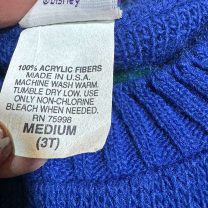 90s Kids Toddler Vintage Disney Pooh and Tiger Striped Green/Blue Knit Pullover Sweater Made in USA 3T