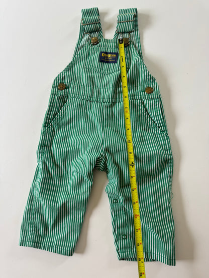 90s Kids Toddler Infant Vintage Baby B’Gosh Oshkosh Green White Stripe Overall //12m / Made in USA