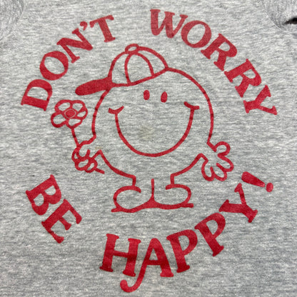 70s Kids Toddler Vintage Gray Hanes Ringer “Don’t Work Be Happy! “ Short Sleeve S 6Y 7Y 8Y Made in USA