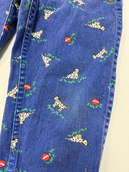 90s Kids Toddler Vintage Oshkosh Bgosh Dalmatian Dog AOP Blue Cotton Overall / 3T