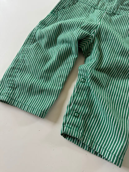 90s Kids Toddler Infant Vintage Baby B’Gosh Oshkosh Green White Stripe Overall //12m / Made in USA