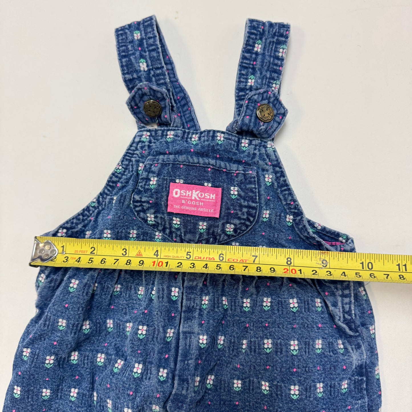 90s Kids Toddler Infant Vintage Baby B’Gosh Oshkosh Denim White Flower Embroidered Print Overall /2T / Made in USA
