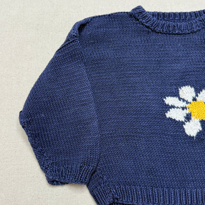 80s 90 Kids Toddler Vintage Flower Embroidered Simple Design Cotton Knit Sweater / 3T 4T 5T