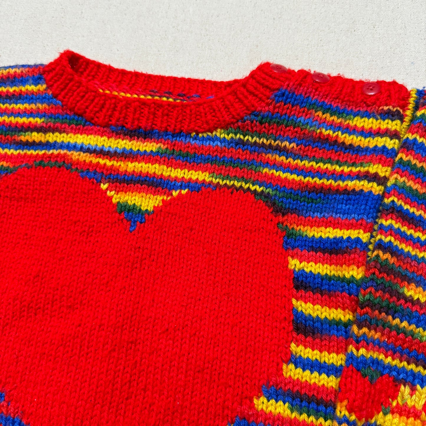 Kids Toddler Vintage Handmade Rainbow Big Heart Pattern Knit Sweater / 3T 4T 5T