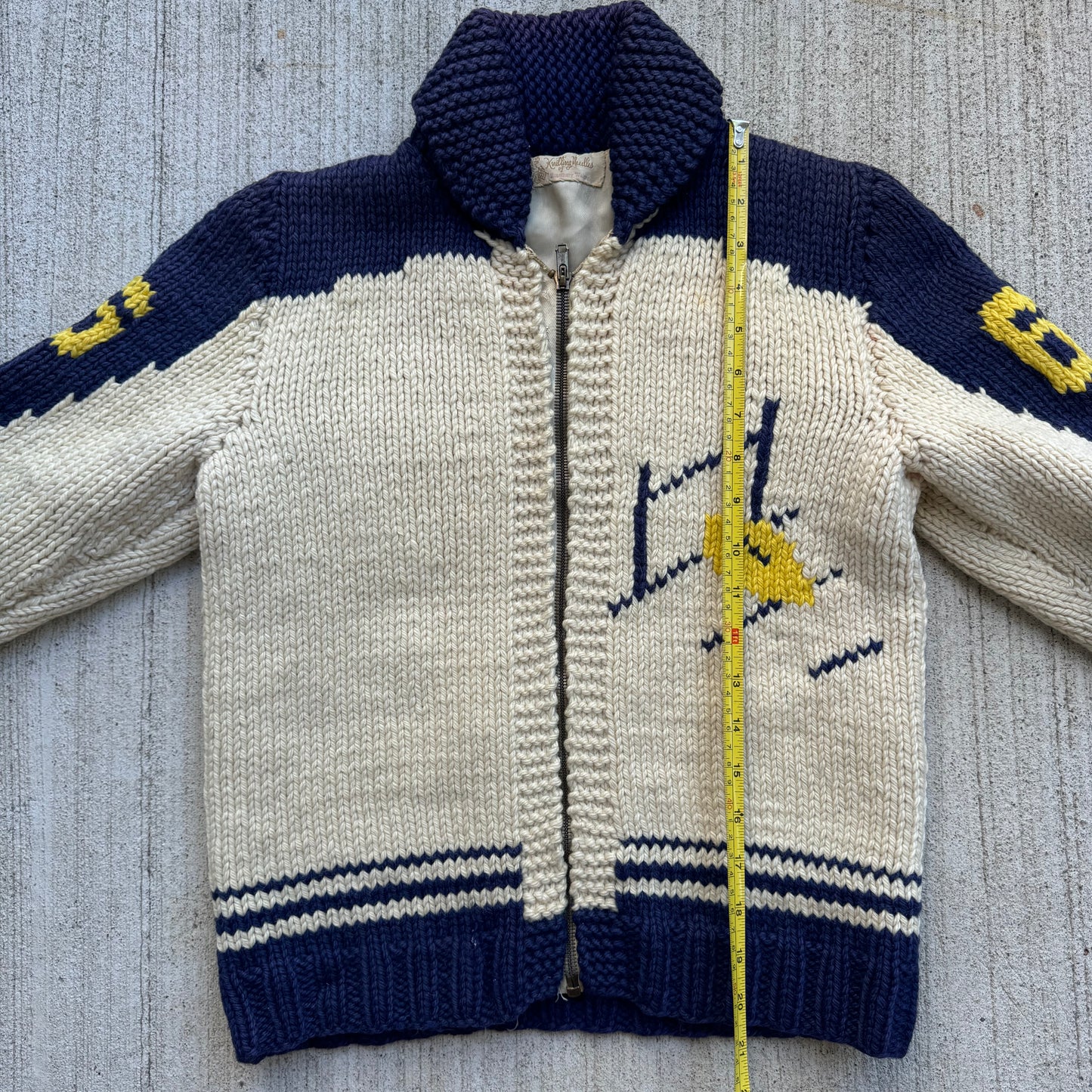 Vintage Kids Youth Cream Lined Cowichan Zip Wool Cardigan #66 Football Player 8Y 9Y 10Y