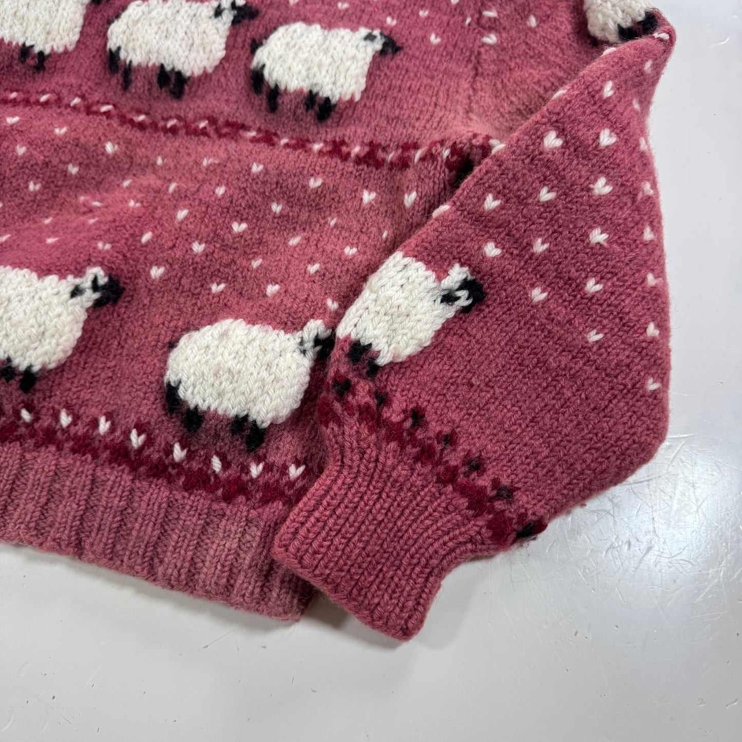 Kids Toddler Vintage Hand Knit Beautiful Maroon Pullover Sweater With Puff Shoulder AOP Sheep r 4Y 5Y 6Y