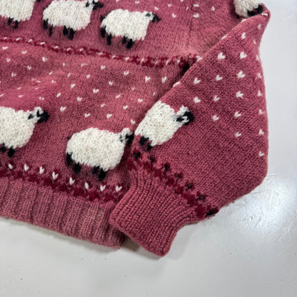 Kids Toddler Vintage Hand Knit Beautiful Maroon Pullover Sweater With Puff Shoulder AOP Sheep r 4Y 5Y 6Y