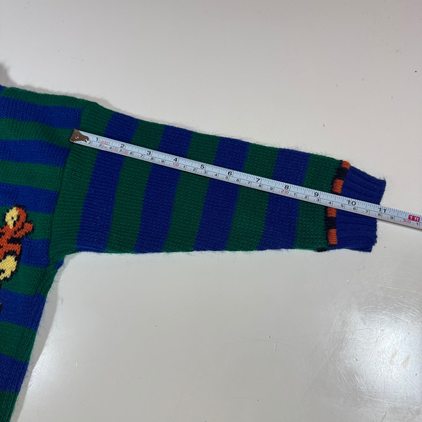 90s Kids Toddler Vintage Disney Pooh and Tiger Striped Green/Blue Knit Pullover Sweater Made in USA 3T