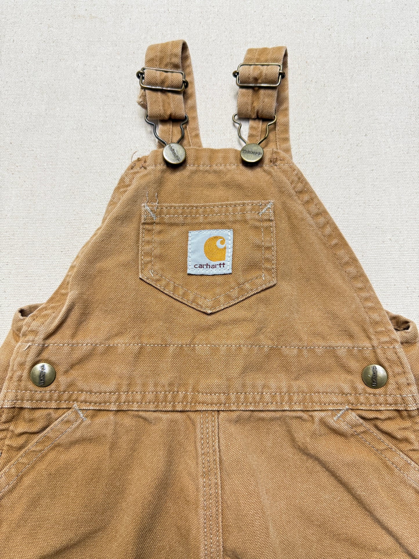 90s  Kids Infant Vintage Carhartt Canvas Bib Light Brown Overall / 9m 12m 18m