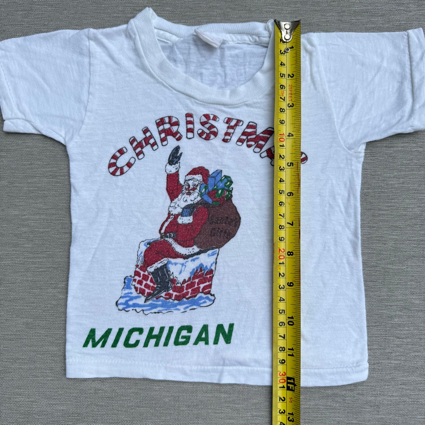 60s Kids Baby Vintage Christmas Santa Claus Michigan White Short Sleeve T-Shirt 12m 24m