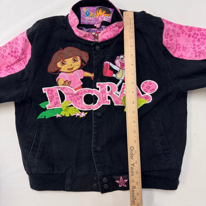 Kids DORA Racing Snap Pink and Black Jacket M 7Y 8Y