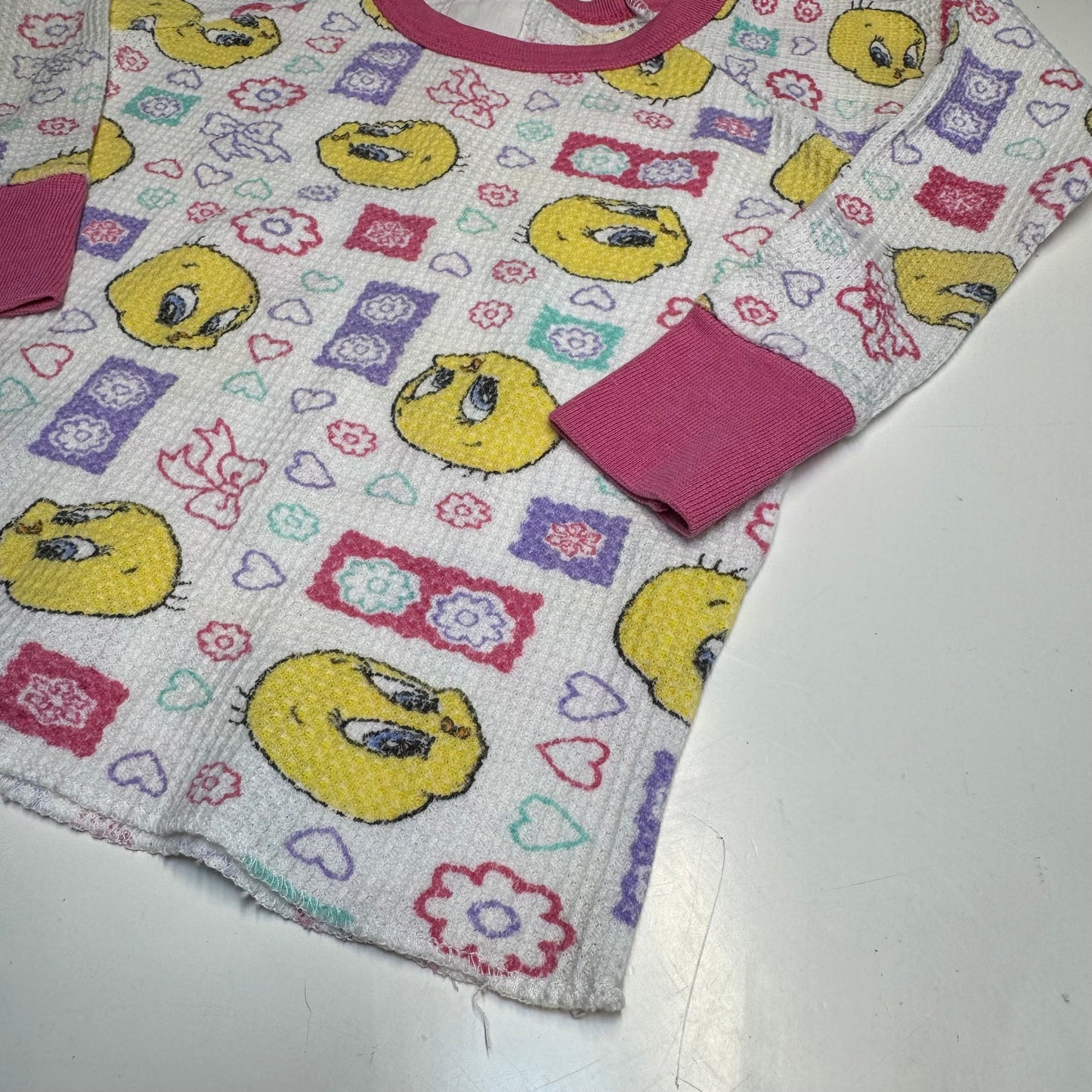 90s Kids Toddler Vintage Looney Tunes Tweety Bird Waffle Long Sleeve Pullover Shirt AOP 18m 2Y 3Y