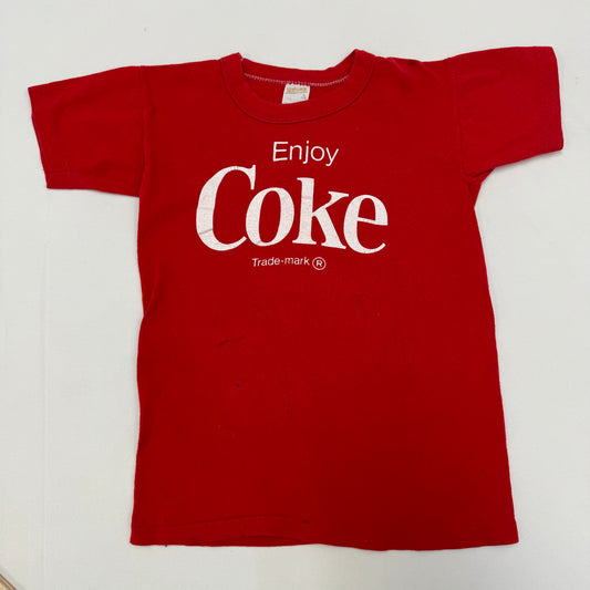 80s Vintage Kids/Youth Coke `Enjoy Coke’ Red T-shirt Baby Tee L