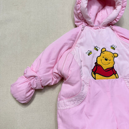 Y2K Kids Infant Vintage Disney Winnie the Pooh Double Zip Up Insulated Winter Suits with Mittens / 6m 9m 12m
