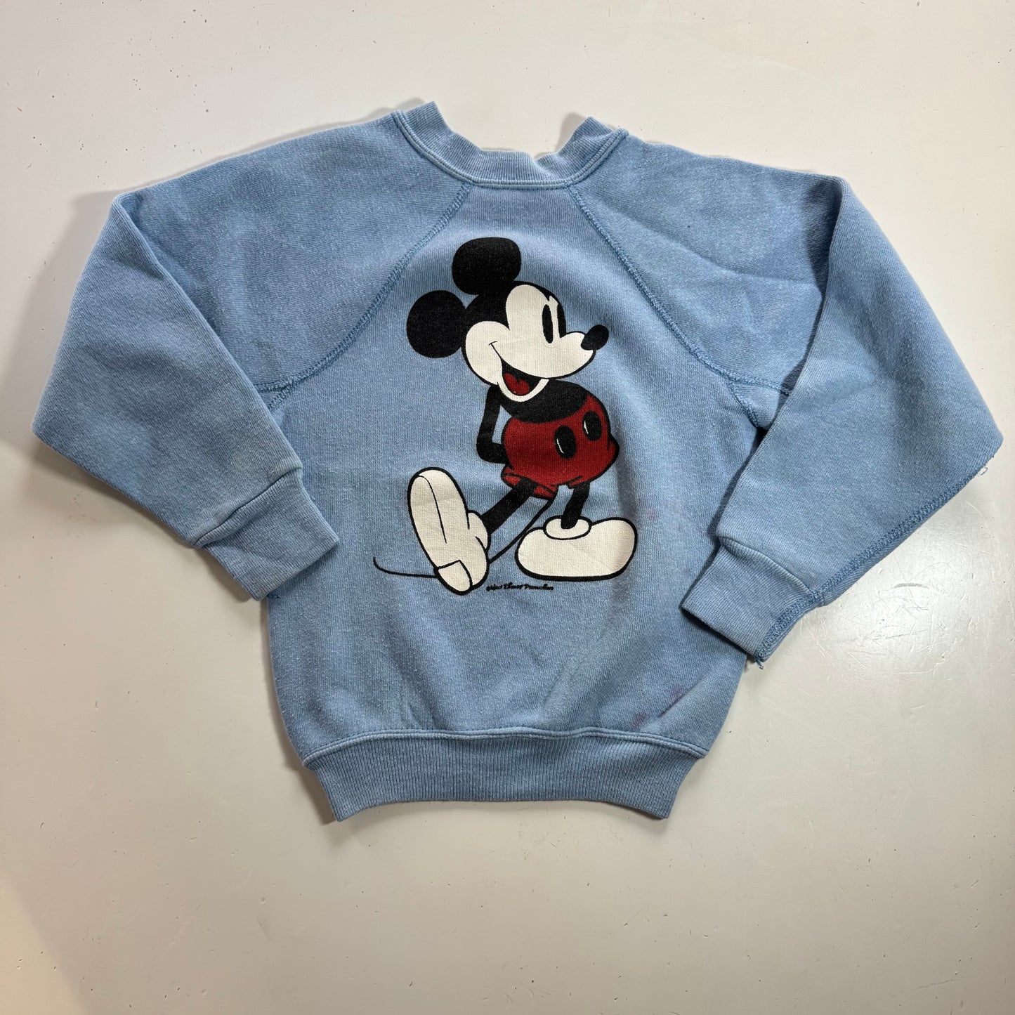 80s Kids Vintage Disney Mickey Mouse Light Blue Pullover Crew Sweatshirt M 6Y 7Y 8Y Made in USA