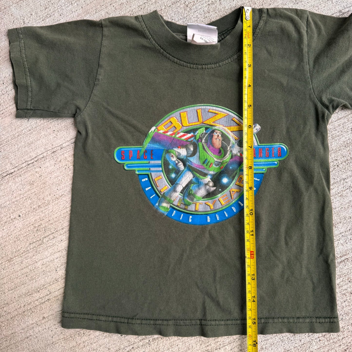 90s Kids Vintage Toddler Buzz Lightyear Army Green 100% Cotton T-Shirt 2Y 3Y 4Y