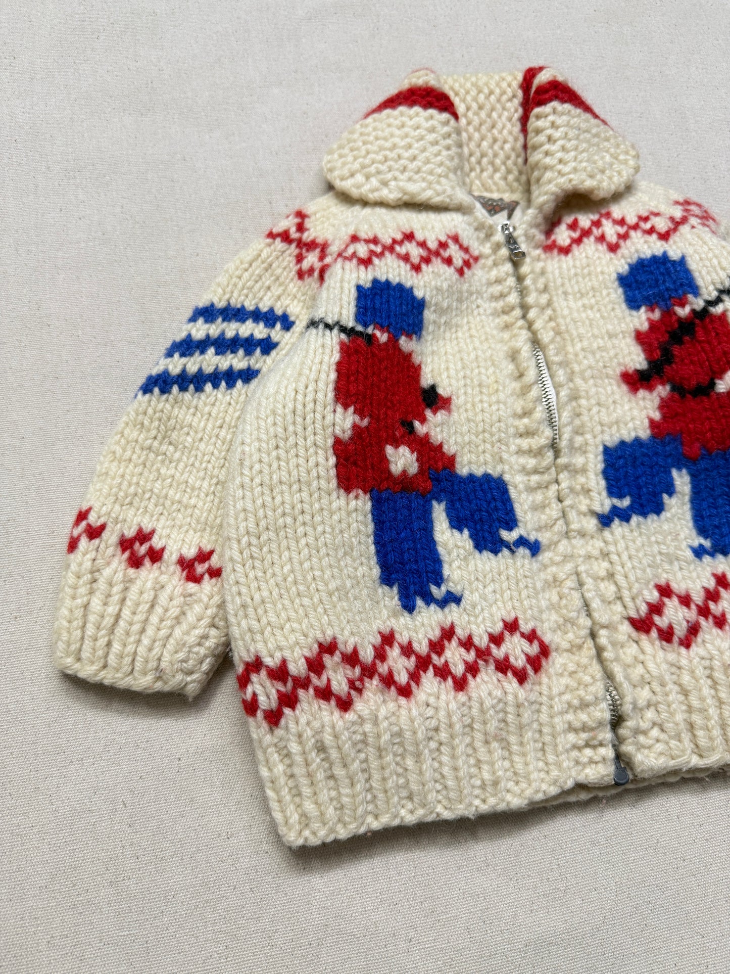 60s 70s Kids Toddler Vintage Guardsman Embroidered Shawl Collar Flash Zipper Lined Cowichan Sweater / 2T 3T