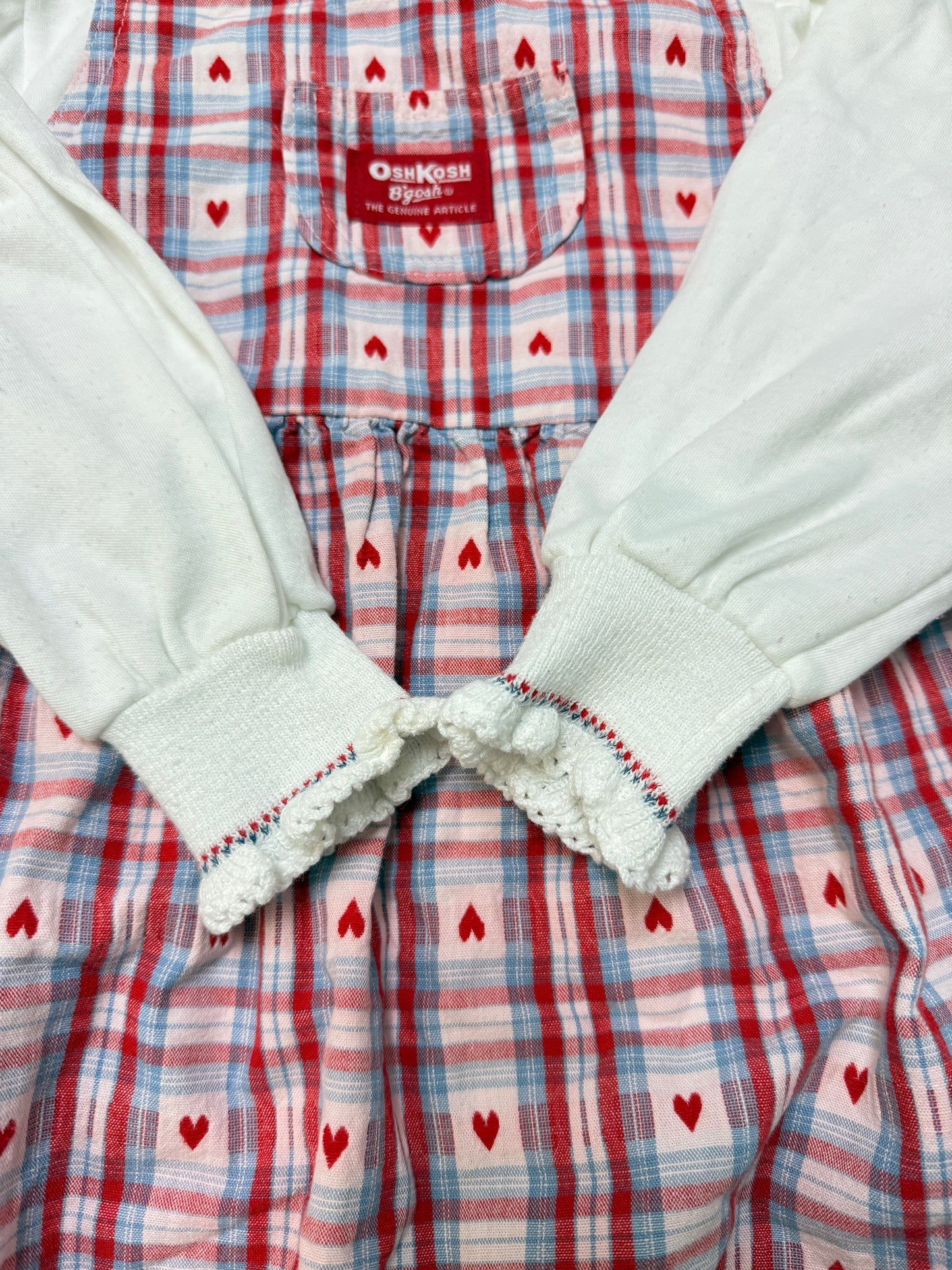 90s Kids Toddler Vintage Oshkosh Bgosh Heart AOP Check Dress and Floral Print Longsleeve Top 2pc Set  set