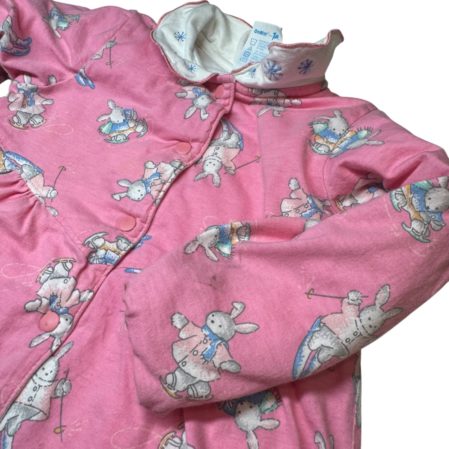 90s Kids Baby Vintage Oshkosh B’Gosh Bunny AOP Print Thick Lined Winter Onesie Romper Longsleeve Cotton Top / 18m/