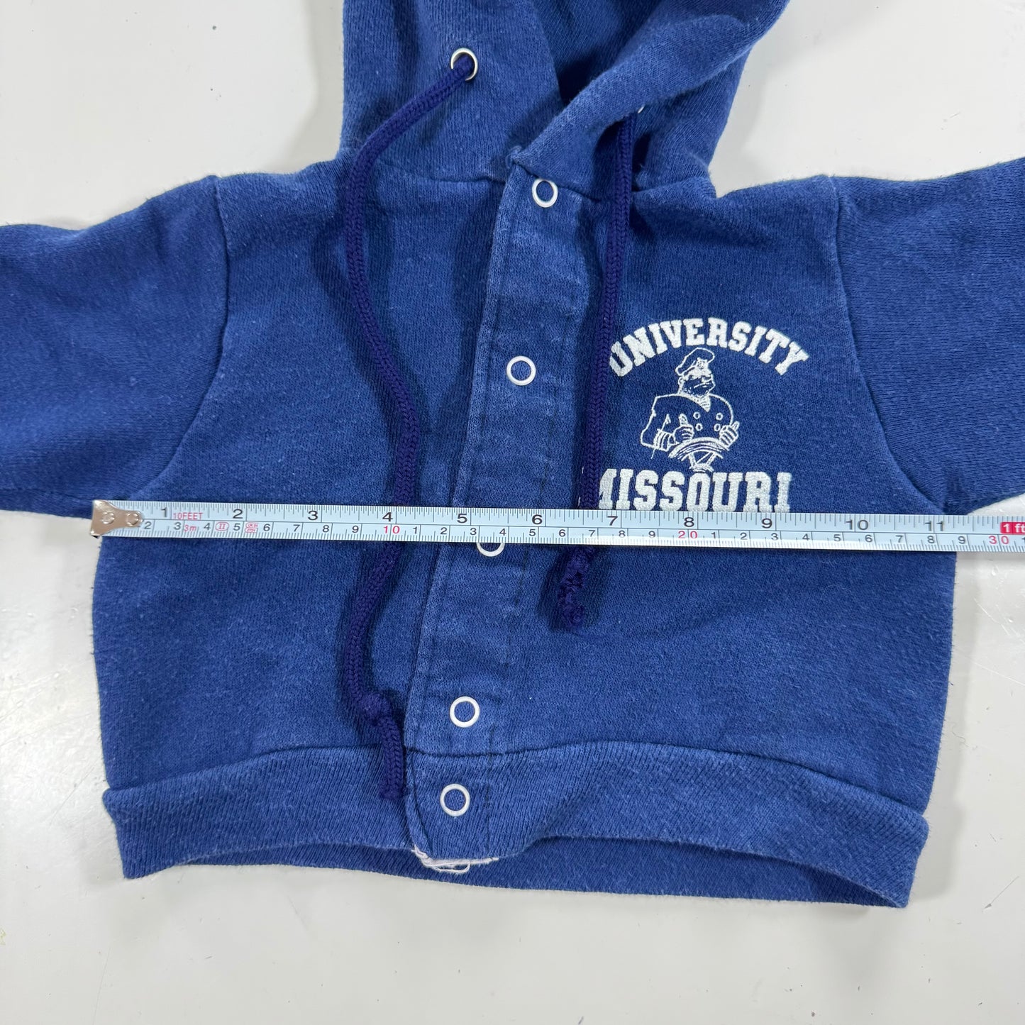 80s Kids Infant Vintage Navy University Missouri Hooded Sweatshirt With Snaps 12m 18m
