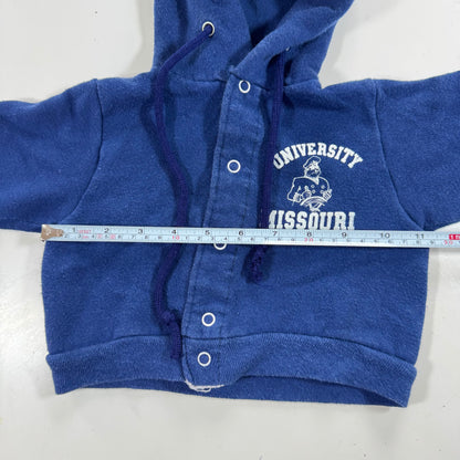 80s Kids Infant Vintage Navy University Missouri Hooded Sweatshirt With Snaps 12m 18m