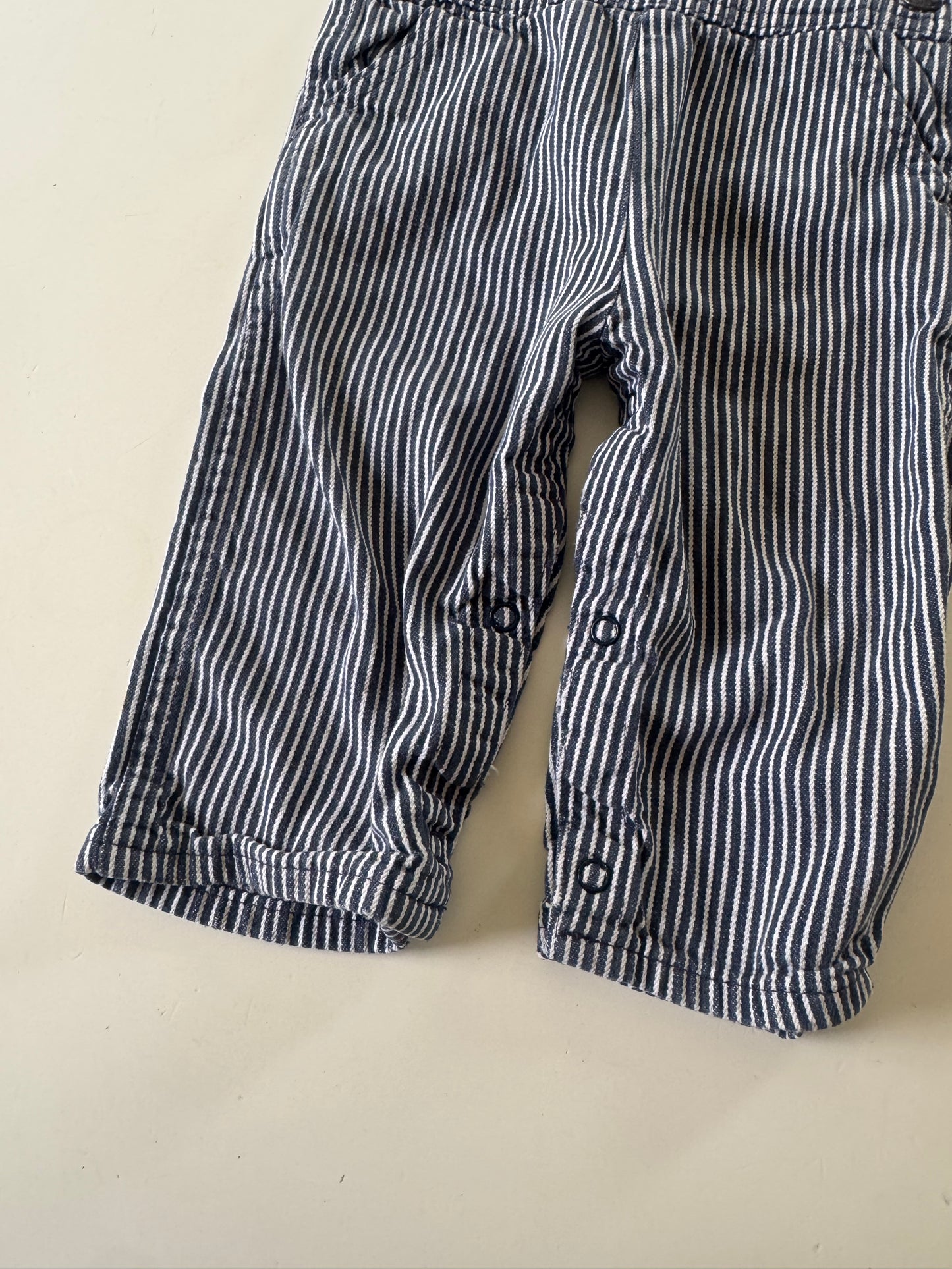 90s Kids Toddler Infant Vintage Baby B’Gosh Oshkosh Navy White  Hickory Overalls //24m / Made in USA