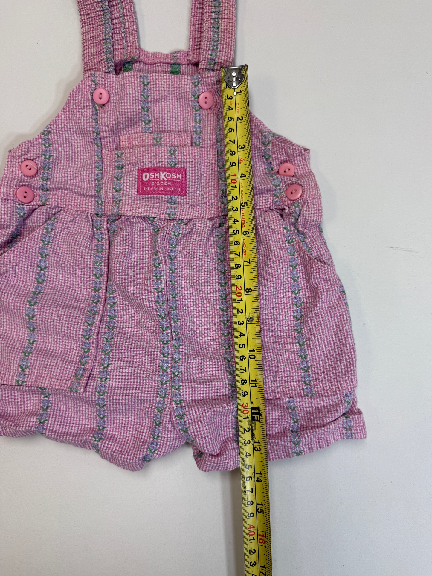 ASIS / 90s Kids Toddler Vintage Oshkosh Bgosh Froral Stripe Pattern Pink Shortall / 2T 3T