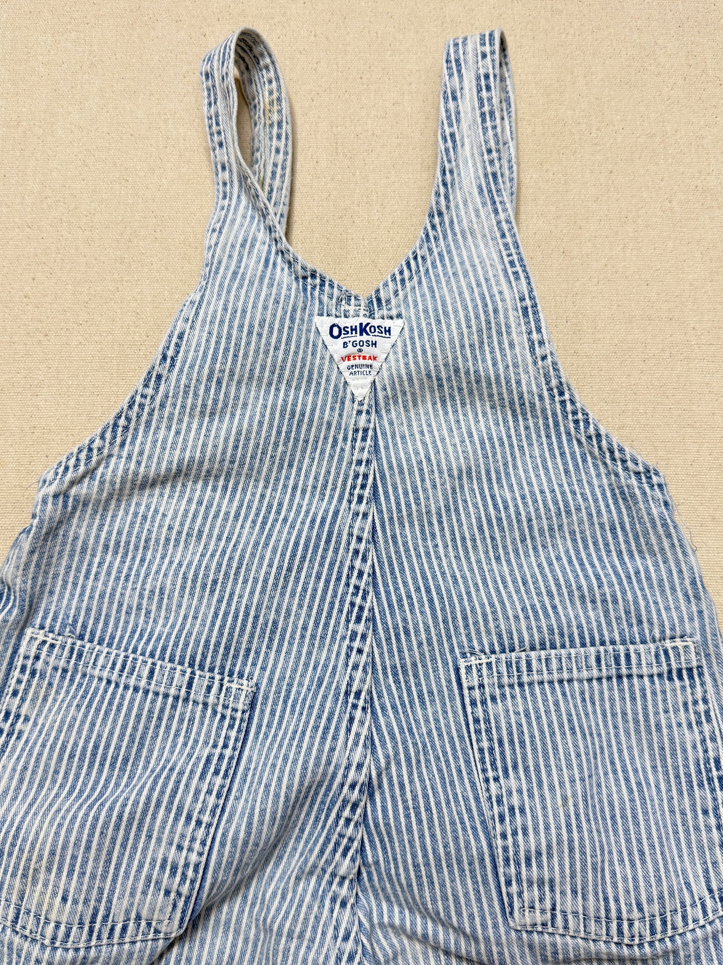 80s 90s Kids Vintage Oshkosh Bgosh Hickory Stripe Suspender Unique Design Slim Straight Overall / 4T 5T / Made in USA