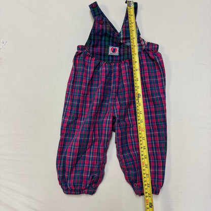 90s Kids Toddler Infant Vintage Baby B’Gosh Oshkosh Pink PurplePlaid Criss Cross Overall /18m / Made in USA