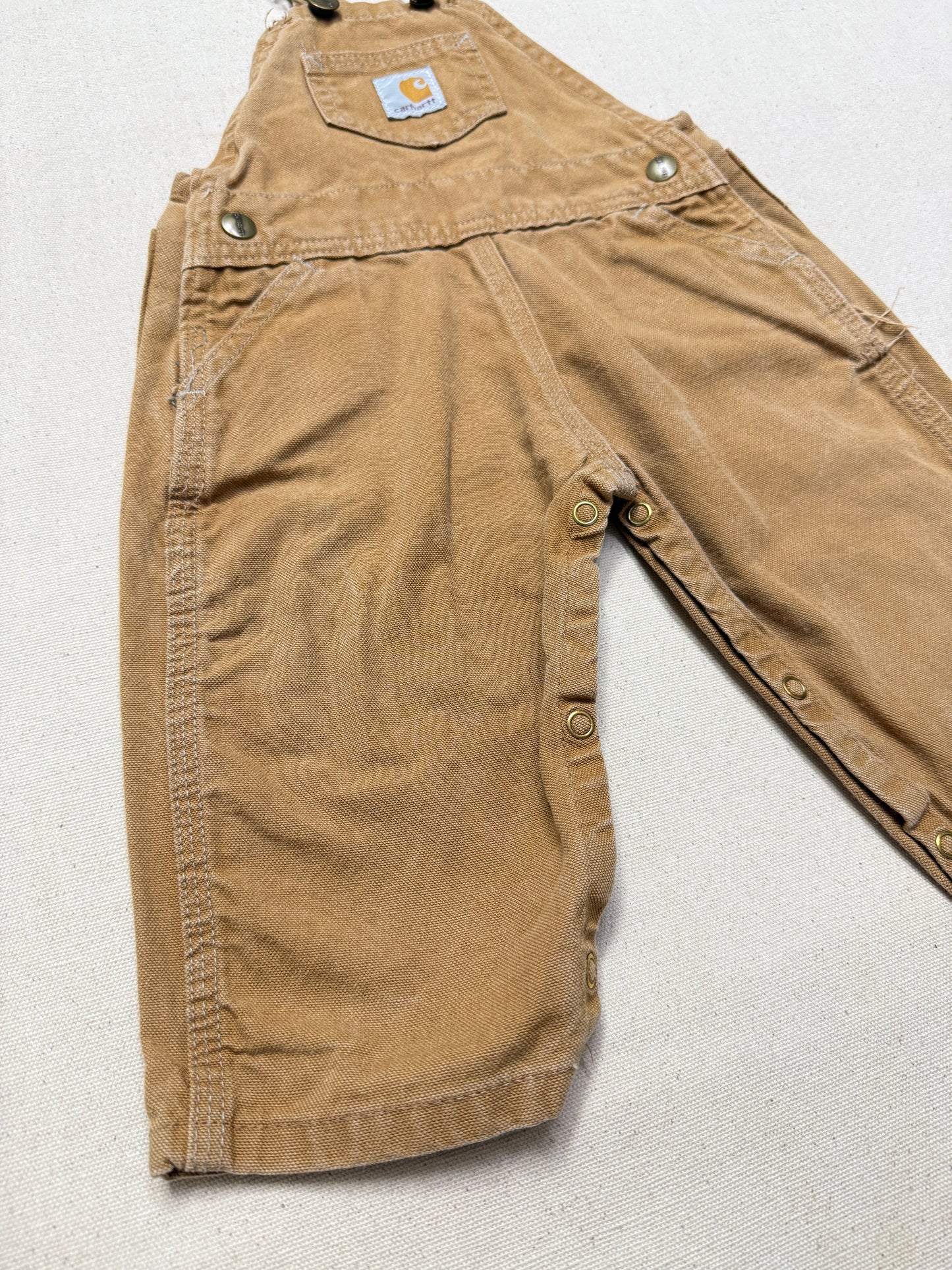 90s  Kids Infant Vintage Carhartt Canvas Bib Light Brown Overall / 9m 12m 18m