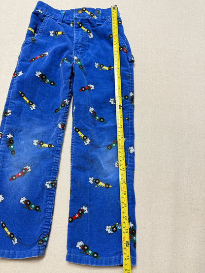 80s 90s Kids Toddler Vintage Oshkosh Bgosh Racing Car AOP Corduroy Painter Pants / 4T 5T / Made in USA