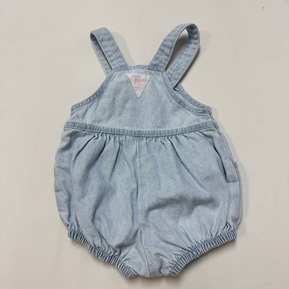 90s Kids Baby Vintage Oshkosh Bgosh Light Denim Shortall Romper Pink Label /6m/9m/12m