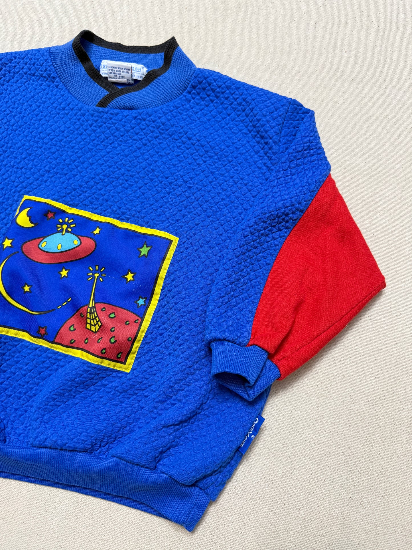 80s 90s Vintage Oshkosh Bgosh Galaxy UFO Multicolour Waffle Longsleeve Top / 3T 4T / Made in USA