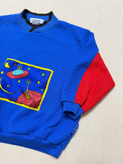 80s 90s Vintage Oshkosh Bgosh Galaxy UFO Multicolour Waffle Longsleeve Top / 3T 4T / Made in USA