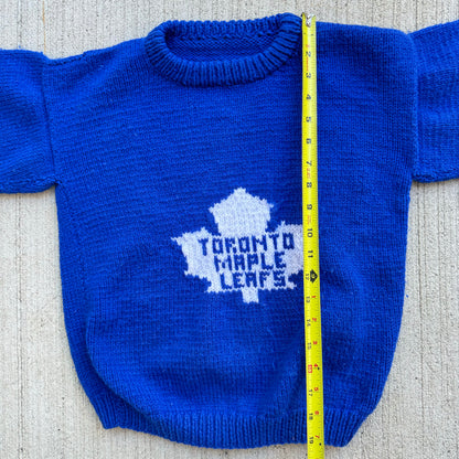 Kids Vintage Child Royal Blue Knit Hans Made Toronto Maple Leafs Knit Pullover Sweater 7Y 8Y 9Y