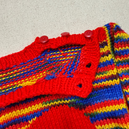 Kids Toddler Vintage Handmade Rainbow Big Heart Pattern Knit Sweater / 3T 4T 5T