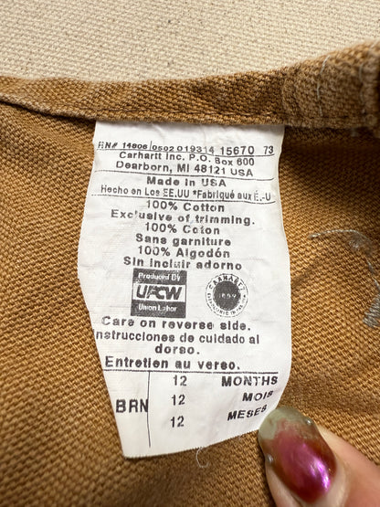 2002 Kids Infant Baby Vintage Carhartt Canvas Bib Light Brown Overall / 6m 9m 12m